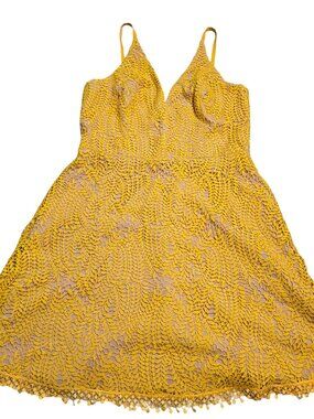 Dress The Population Yellow Crochet Lace Dress XXL EUC